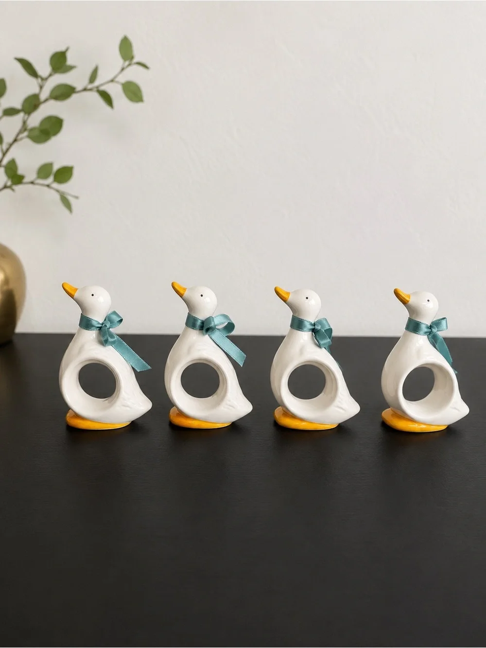Vintage 1983 Ceramic Duck Napkin Rings Set of 4 Goose Cottagecore Grandmacore